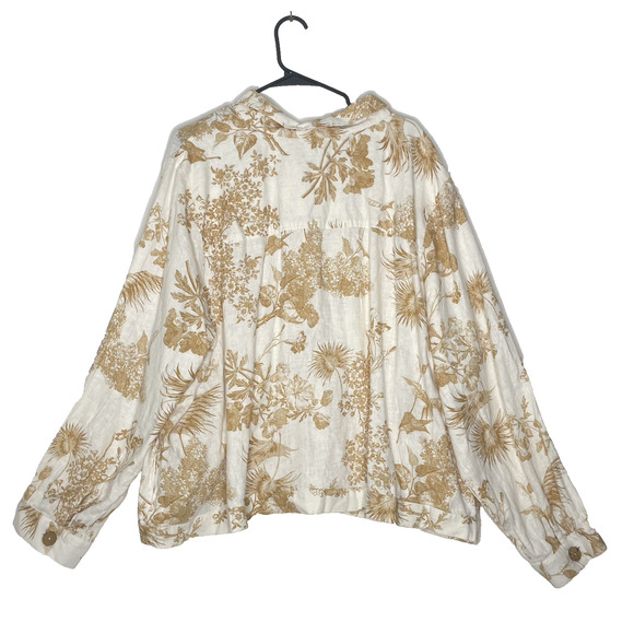 Plus Sz 3X Linen Blend Blouse Floral Button Down Top Pockets Boho Lagenlook - Picture 2 of 8